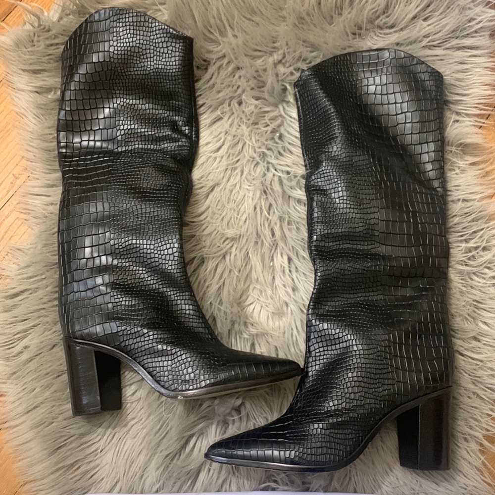 Schutz Analeah Croco Print Leather Tall Western Boots